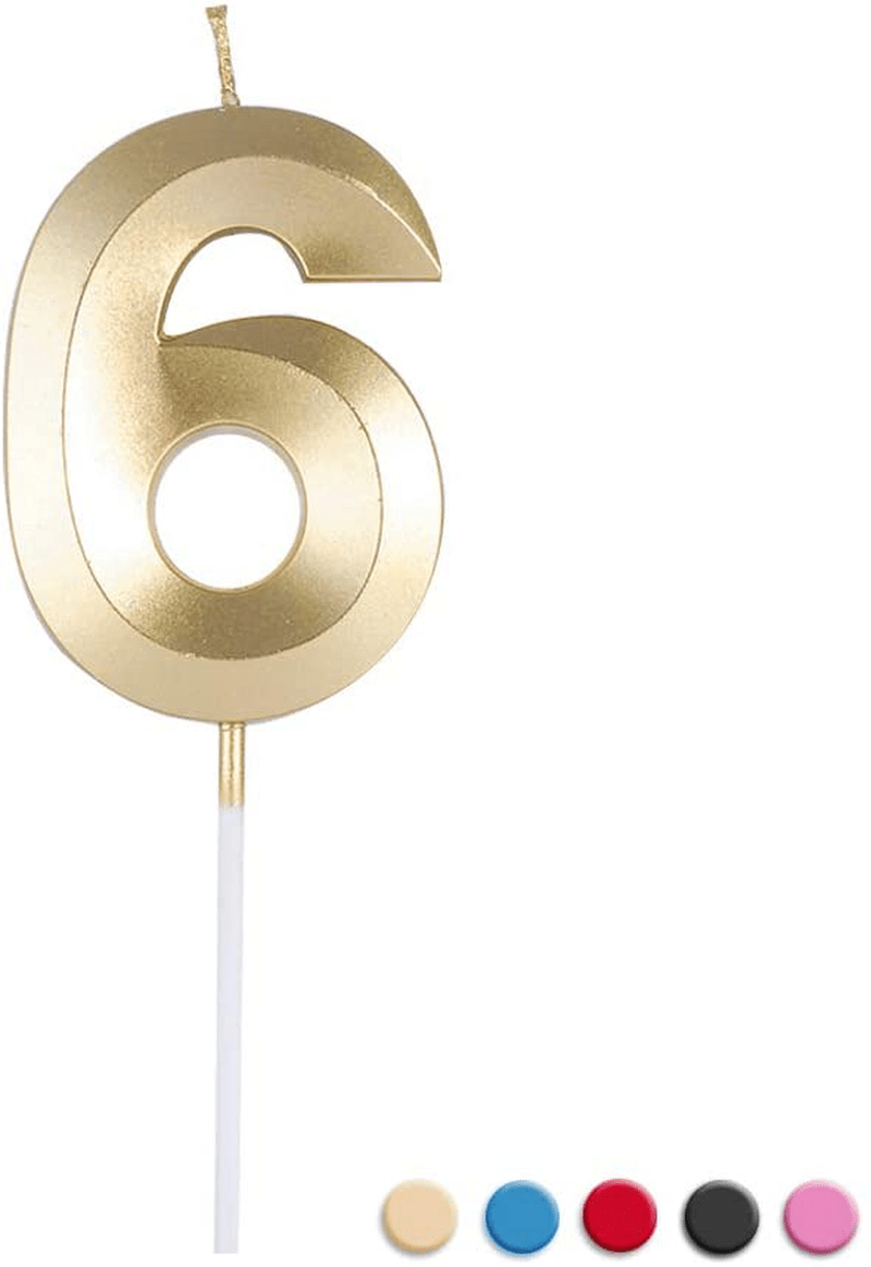 Birthday Candles Extended Big Number Candle Multicolor 3D Design Cake Topper Decoration for Any Celebration(1 Candle Blue) Home & Garden > Decor > Home Fragrances > Candles Sivim Gold 6 