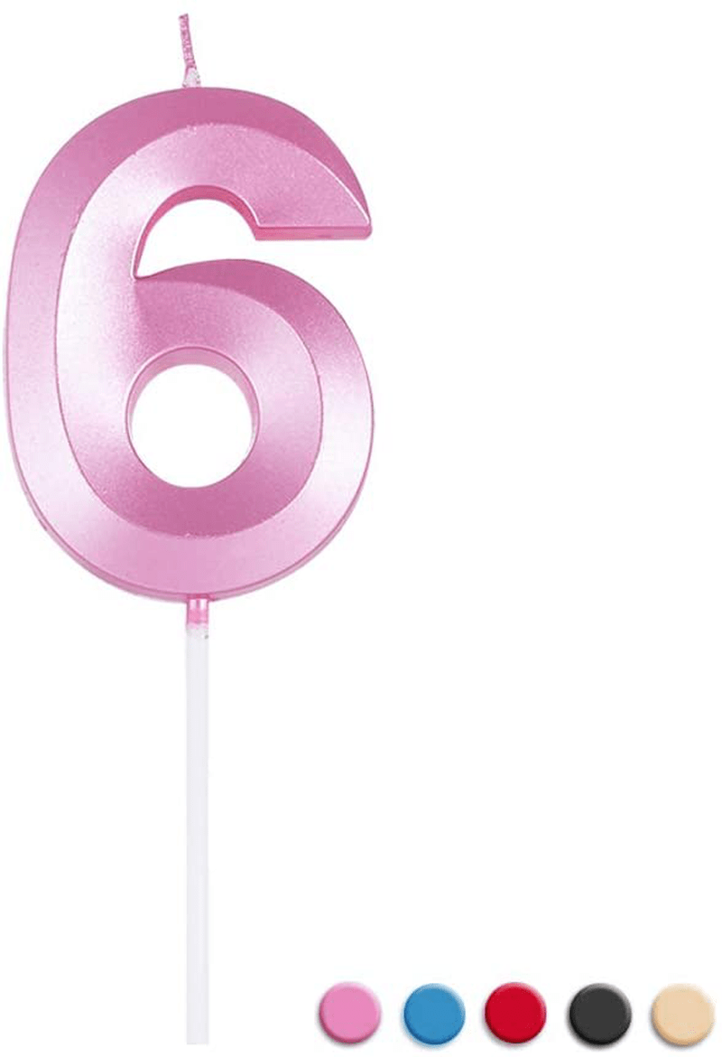 Birthday Candles Extended Big Number Candle Multicolor 3D Design Cake Topper Decoration for Any Celebration(1 Candle Blue) Home & Garden > Decor > Home Fragrances > Candles Sivim Pink 6 