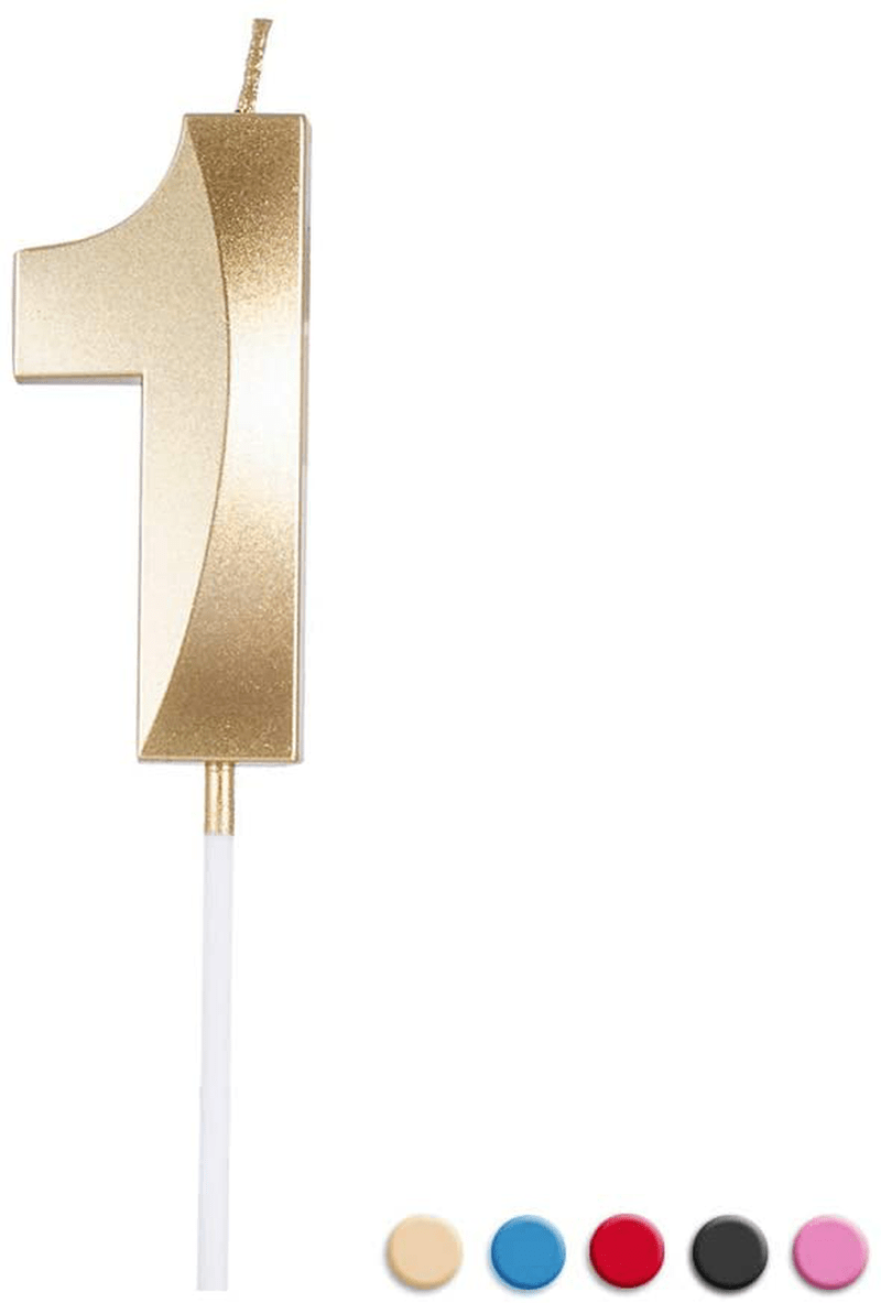 Birthday Candles Extended Big Number Candle Multicolor 3D Design Cake Topper Decoration for Any Celebration(1 Candle Blue) Home & Garden > Decor > Home Fragrances > Candles Sivim Gold 1 