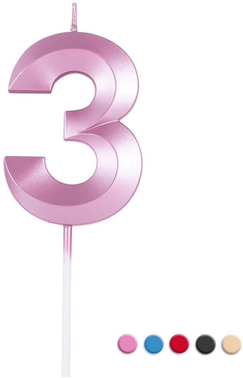 Birthday Candles Extended Big Number Candle Multicolor 3D Design Cake Topper Decoration for Any Celebration(1 Candle Blue) Home & Garden > Decor > Home Fragrances > Candles Sivim Pink 3 