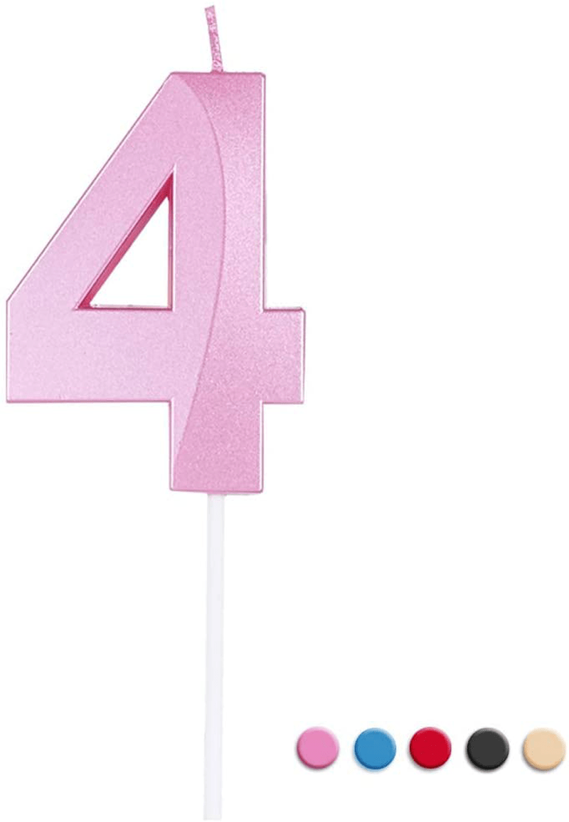 Birthday Candles Extended Big Number Candle Multicolor 3D Design Cake Topper Decoration for Any Celebration(1 Candle Blue) Home & Garden > Decor > Home Fragrances > Candles Sivim Pink 4 