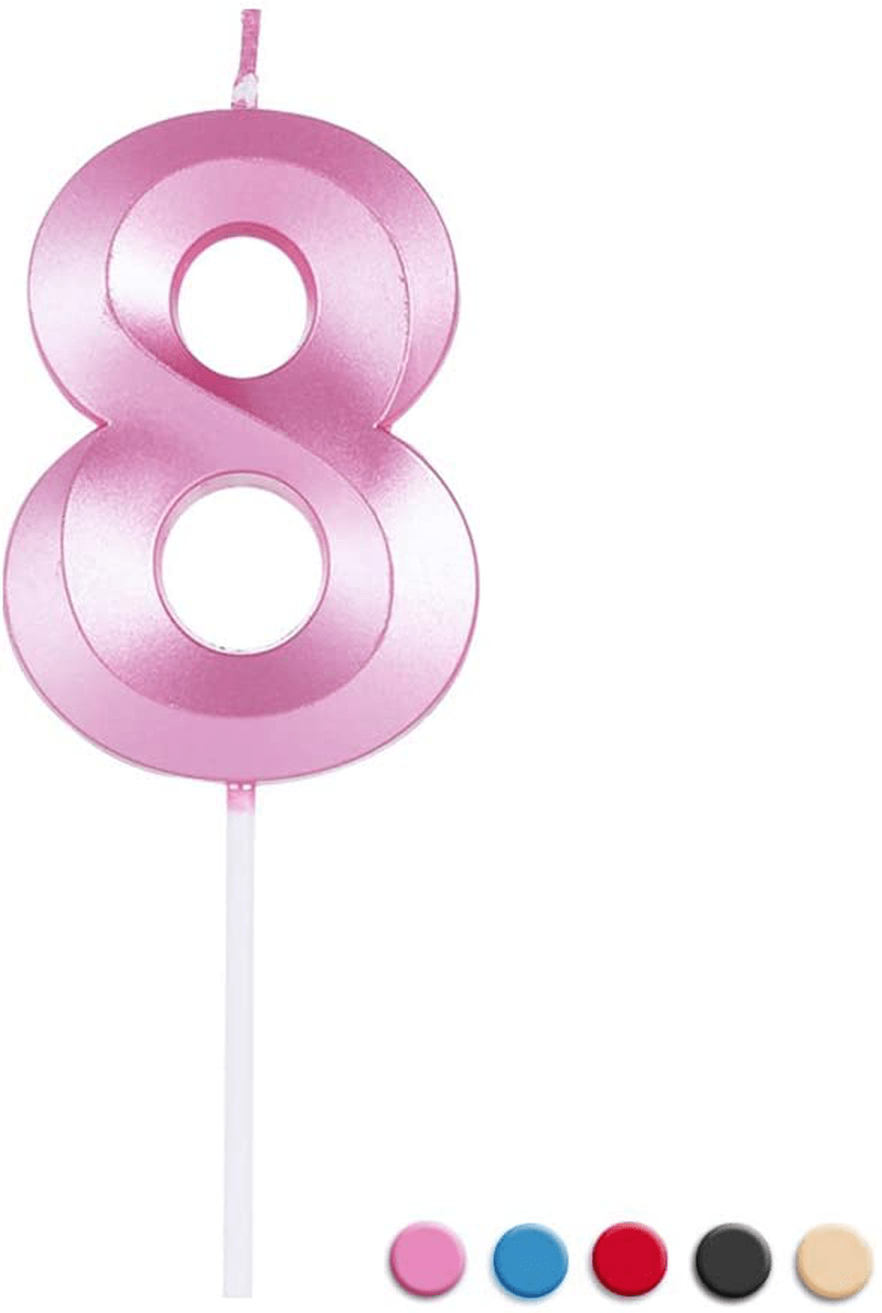 Birthday Candles Extended Big Number Candle Multicolor 3D Design Cake Topper Decoration for Any Celebration(1 Candle Blue) Home & Garden > Decor > Home Fragrances > Candles Sivim Pink 8 