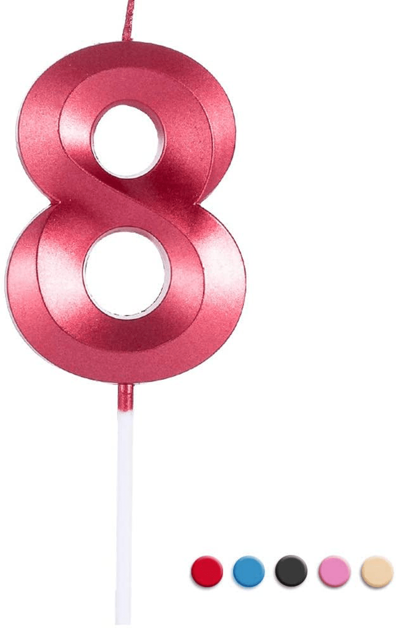 Birthday Candles Extended Big Number Candle Multicolor 3D Design Cake Topper Decoration for Any Celebration(1 Candle Blue) Home & Garden > Decor > Home Fragrances > Candles Sivim Red 8 