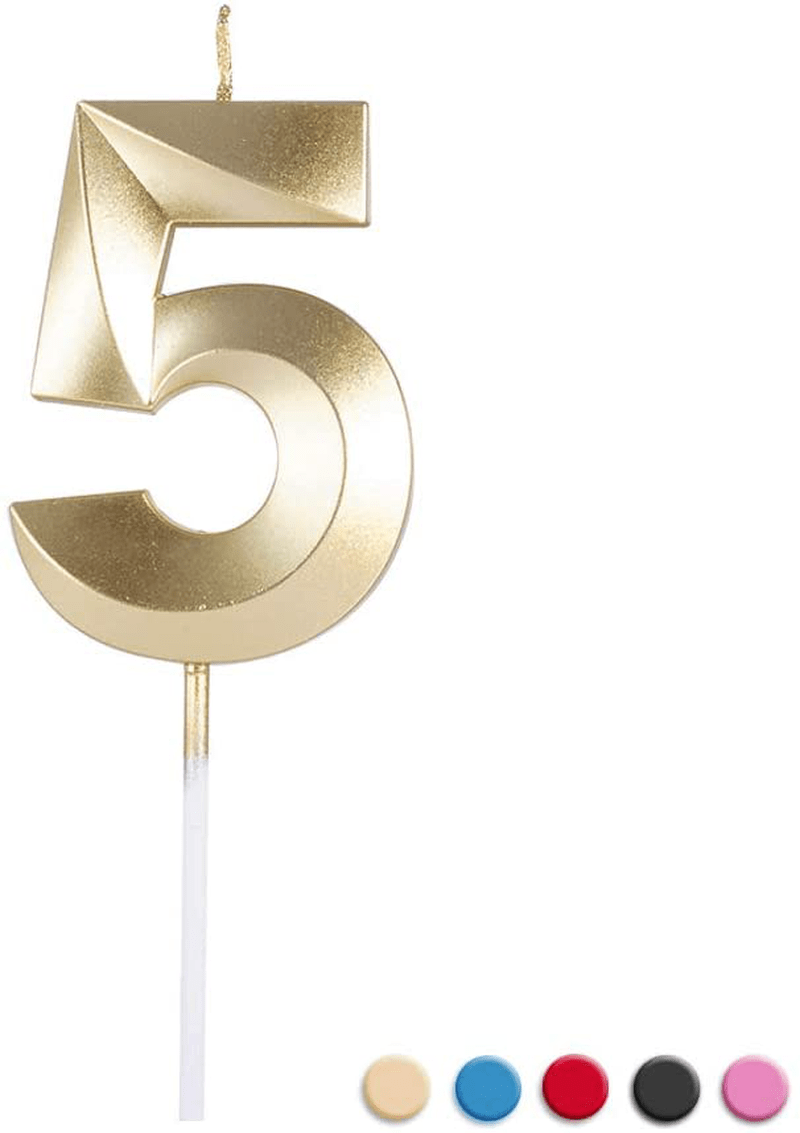 Birthday Candles Extended Big Number Candle Multicolor 3D Design Cake Topper Decoration for Any Celebration(1 Candle Blue) Home & Garden > Decor > Home Fragrances > Candles Sivim Gold 5 