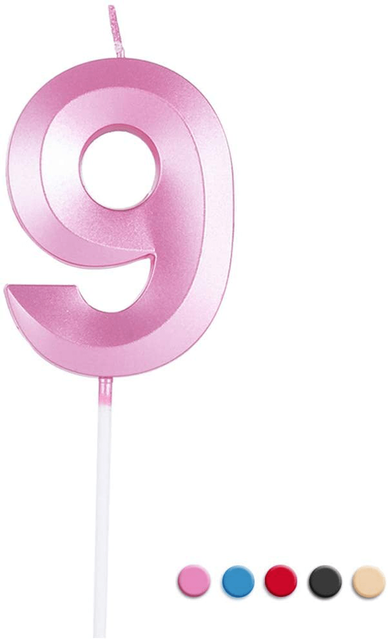 Birthday Candles Extended Big Number Candle Multicolor 3D Design Cake Topper Decoration for Any Celebration(1 Candle Blue) Home & Garden > Decor > Home Fragrances > Candles Sivim Pink 9 