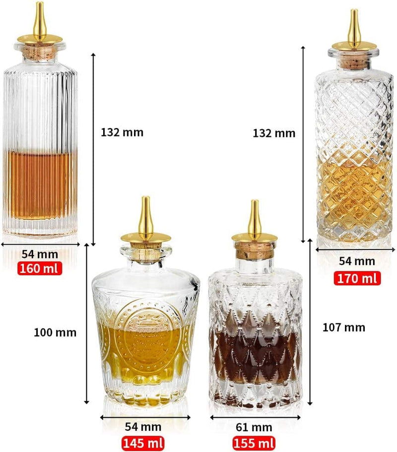 Bitters Bottle 4Pcs Glass Dash Bottle Set for Cocktail with Zinc Alloy Dasher Top, Decorative Bottle， for Cocktail and Display (4Pcs) Home & Garden > Kitchen & Dining > Barware SuproBarware   