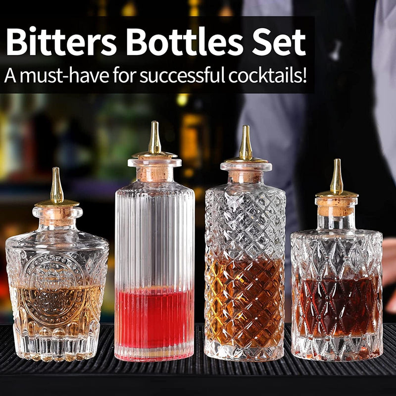 Bitters Bottle 4Pcs Glass Dash Bottle Set for Cocktail with Zinc Alloy Dasher Top, Decorative Bottle， for Cocktail and Display (4Pcs) Home & Garden > Kitchen & Dining > Barware SuproBarware   
