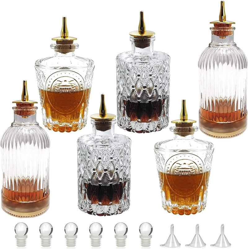 Bitters Bottle Set - Glass Vintage Bottle, Decorative Bottles with Dash Top, Dasher Bottles for Making Cocktail Great for Bartender Home Bar (3 Pack)