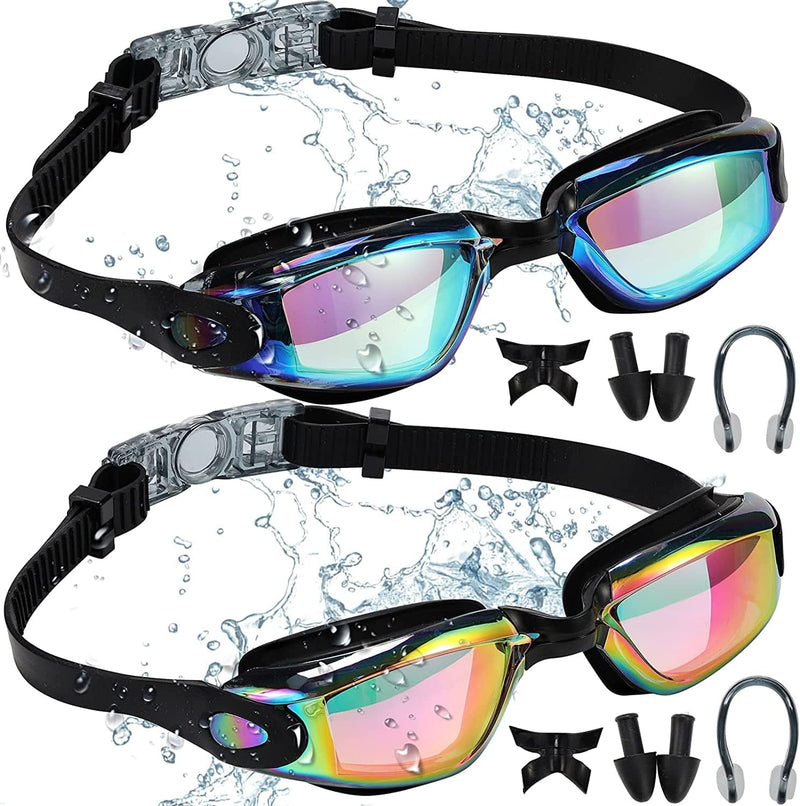 BKMPOB Swim Goggles Men, 2 Pack Swimming Goggles for Women Adult Youth Kids Anti-Fog No Leaking UV Protection Sporting Goods > Outdoor Recreation > Boating & Water Sports > Swimming > Swim Goggles & Masks BKMPOB A.aqua & Bright Purple(mirror Lens)  