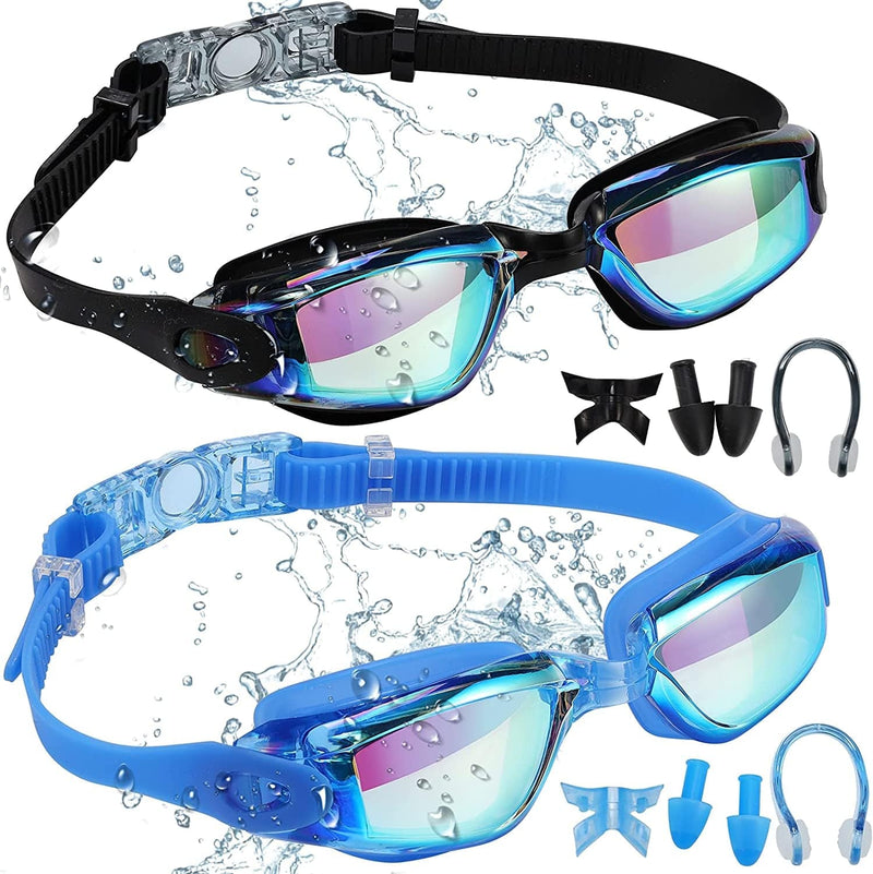 BKMPOB Swim Goggles Men, 2 Pack Swimming Goggles for Women Adult Youth Kids Anti-Fog No Leaking UV Protection Sporting Goods > Outdoor Recreation > Boating & Water Sports > Swimming > Swim Goggles & Masks BKMPOB B.aqua & Blue Silver(mirror Lens)  