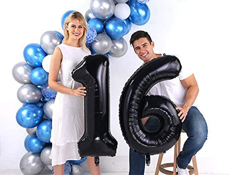 Black 16 Number Balloons Giant Jumbo Number 16 Foil Mylar Balloons for Girl Boy Men 16Th Birthday Party Supplies 16 Anniversary Events Decorations Arts & Entertainment > Party & Celebration > Party Supplies COLORFUL ELVES   