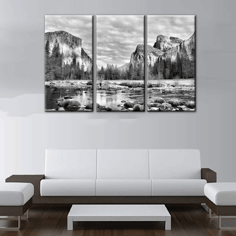 Black and White Bedroom Wall Decor Yosemite Pictures California Paintings on Canvas 3 Panel Art Nature Scenic Artwork Home Decor for Living Room Framed Ready to Hang Posters and Prints(40''X60'')
