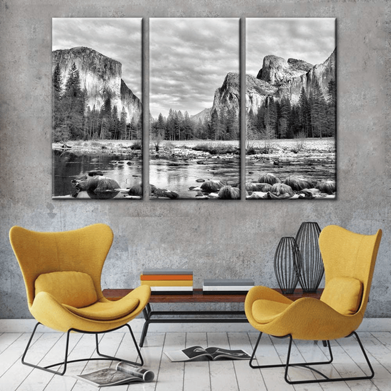 Black and White Bedroom Wall Decor Yosemite Pictures California Paintings on Canvas 3 Panel Art Nature Scenic Artwork Home Decor for Living Room Framed Ready to Hang Posters and Prints(40''X60'') Home & Garden > Decor > Artwork > Posters, Prints, & Visual Artwork TUMOVO   