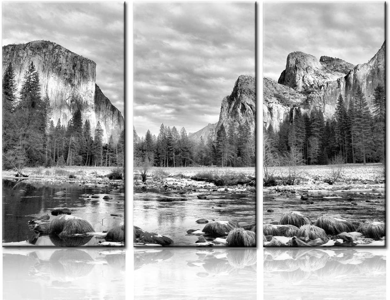Black and White Bedroom Wall Decor Yosemite Pictures California Paintings on Canvas 3 Panel Art Nature Scenic Artwork Home Decor for Living Room Framed Ready to Hang Posters and Prints(40''X60'') Home & Garden > Decor > Artwork > Posters, Prints, & Visual Artwork TUMOVO Artwork-09 24''x36'' 