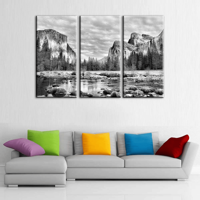 Black and White Bedroom Wall Decor Yosemite Pictures California Paintings on Canvas 3 Panel Art Nature Scenic Artwork Home Decor for Living Room Framed Ready to Hang Posters and Prints(40''X60'') Home & Garden > Decor > Artwork > Posters, Prints, & Visual Artwork TUMOVO   