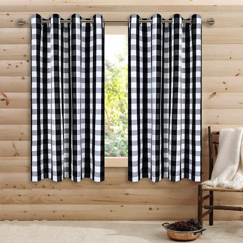 Black and White Buffalo Checker Plaid Curtains for Farmhouse Bedroom Gingham Light Filtering Window Drapes Grommet Curtains for Living Room Set of 2 Panels Each Is 52Wx63L Home & Garden > Decor > Window Treatments > Curtains & Drapes DONREN Black and White 52x63 