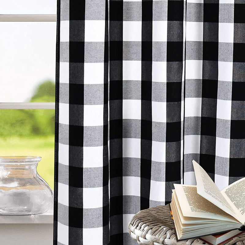 Black and White Buffalo Checker Plaid Curtains for Farmhouse Bedroom Gingham Light Filtering Window Drapes Grommet Curtains for Living Room Set of 2 Panels Each Is 52Wx63L Home & Garden > Decor > Window Treatments > Curtains & Drapes DONREN   