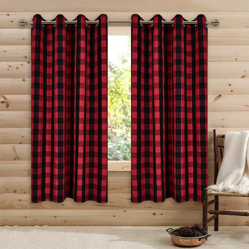 Black and White Buffalo Checker Plaid Curtains for Farmhouse Bedroom Gingham Light Filtering Window Drapes Grommet Curtains for Living Room Set of 2 Panels Each Is 52Wx63L Home & Garden > Decor > Window Treatments > Curtains & Drapes DONREN Red and Black 52x72 