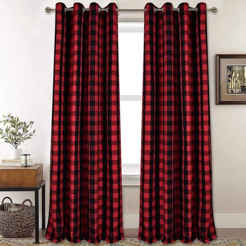Black and White Buffalo Checker Plaid Curtains for Farmhouse Bedroom Gingham Light Filtering Window Drapes Grommet Curtains for Living Room Set of 2 Panels Each Is 52Wx63L Home & Garden > Decor > Window Treatments > Curtains & Drapes DONREN Red and Black 52x108 