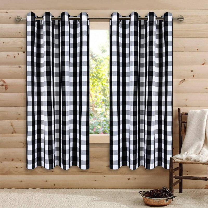 Black and White Buffalo Checker Plaid Curtains for Farmhouse Bedroom Gingham Light Filtering Window Drapes Grommet Curtains for Living Room Set of 2 Panels Each Is 52Wx63L Home & Garden > Decor > Window Treatments > Curtains & Drapes DONREN Black and White 52x72 