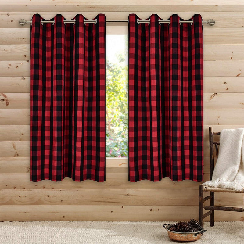 Black and White Buffalo Checker Plaid Curtains for Farmhouse Bedroom Gingham Light Filtering Window Drapes Grommet Curtains for Living Room Set of 2 Panels Each Is 52Wx63L Home & Garden > Decor > Window Treatments > Curtains & Drapes DONREN Red and Black 52x63 