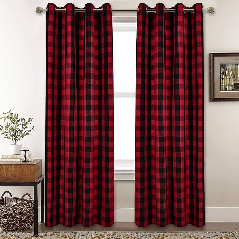Black and White Buffalo Checker Plaid Curtains for Farmhouse Bedroom Gingham Light Filtering Window Drapes Grommet Curtains for Living Room Set of 2 Panels Each Is 52Wx63L Home & Garden > Decor > Window Treatments > Curtains & Drapes DONREN Red and Black 52x84 