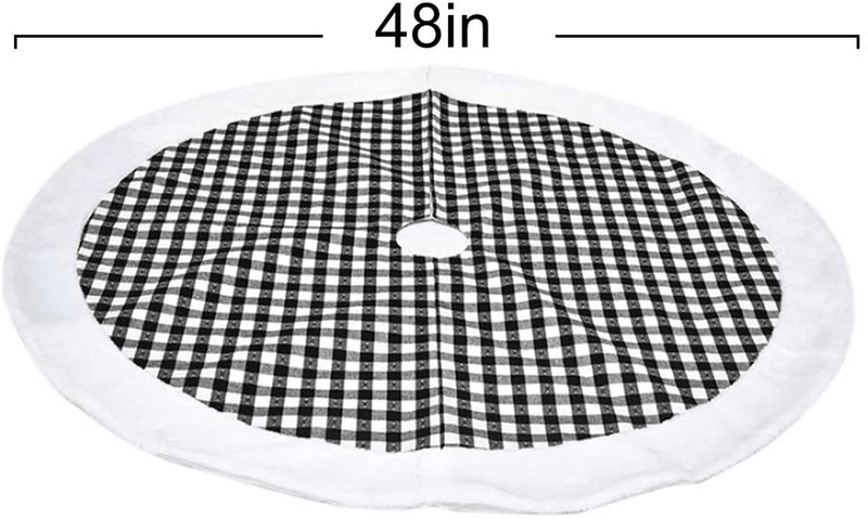 Black and White Buffalo Plaid Check Christmas Tree Skirt 48 inches, Country Xmas Tree Decorations Tree Skirts Double Layers Holiday Ornaments