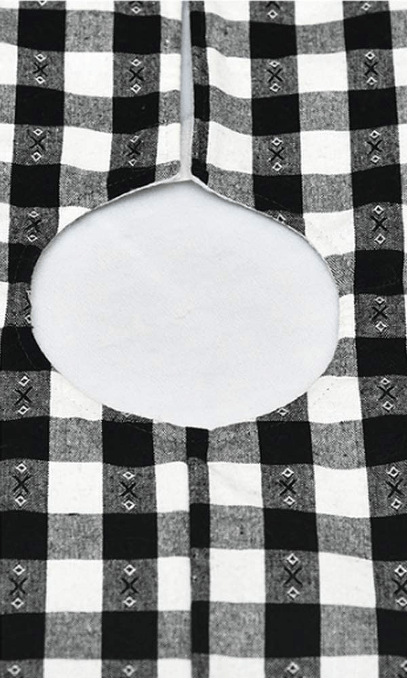 Black and White Buffalo Plaid Check Christmas Tree Skirt 48 inches, Country Xmas Tree Decorations Tree Skirts Double Layers Holiday Ornaments