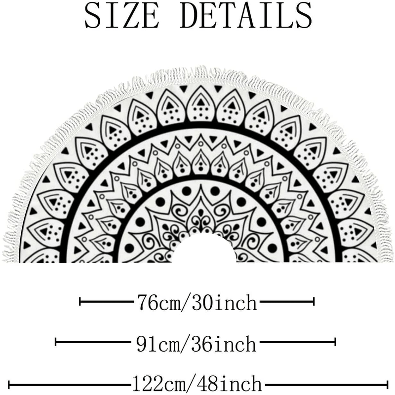 Black and White Christmas Tree Skirt with Tassel 36 in Boho Mandala, Rustic Decorations Farmhouse for Merry Xmas Holiday Party Slim Tree Mat Wedding Decor Ornaments