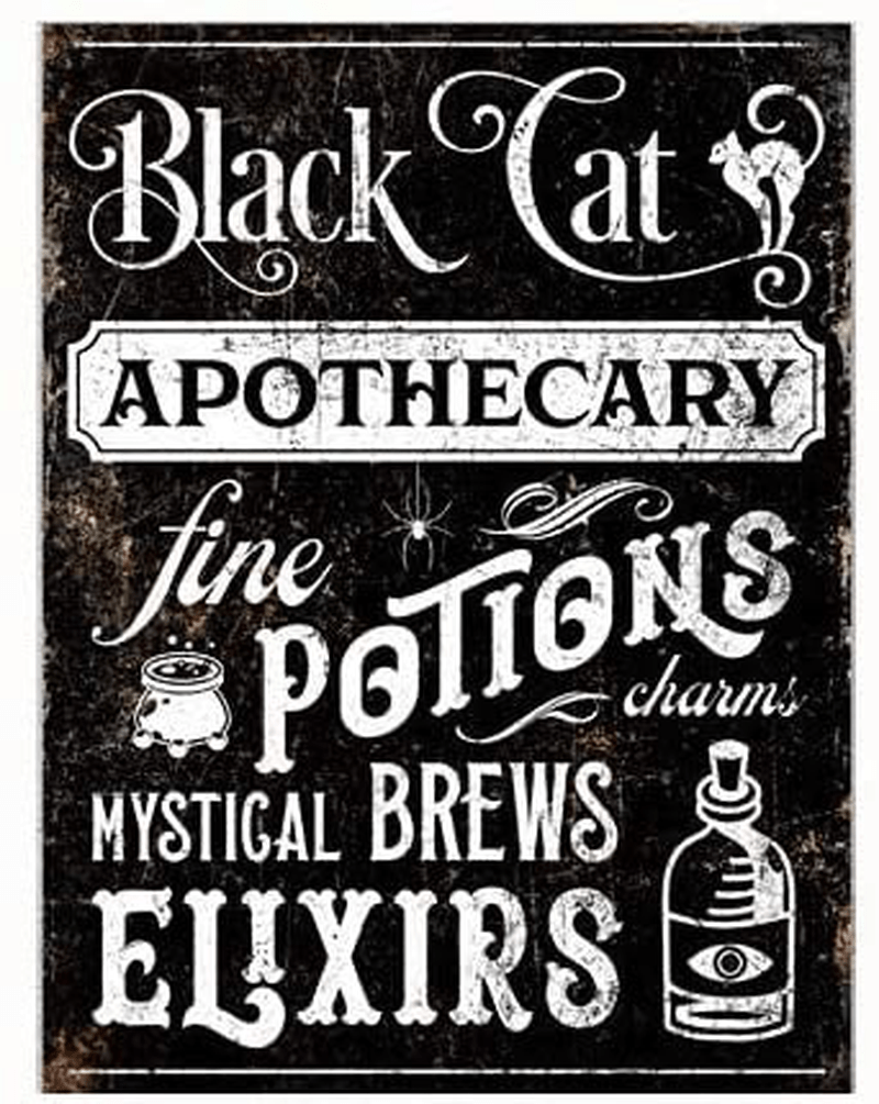 Black Cat Apothecary Vintage Style Halloween Sign Vintage Retro Metal Tin Sign Wall Plaque Poster Best Gift 8 x 12 Inches