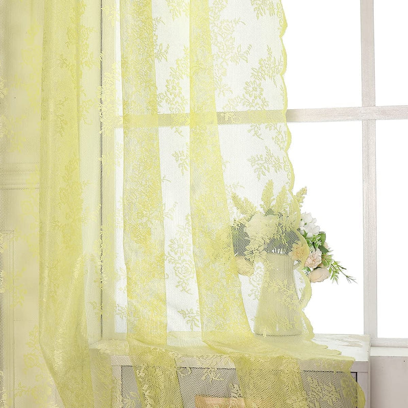 Black Lace Curtains for Bedroom 55 X 84-Inch Long Vintage French Floral Embroidered Sheer Voile Window Treatment Sets Durable Rose Lace Fabric Rod Pocket Curtain Drapes for Garden Balcony, 2 Panels Home & Garden > Decor > Window Treatments > Curtains & Drapes Urban Lotus Yellow 55"x120" 