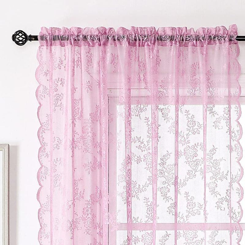 Black Lace Curtains for Bedroom 55 X 84-Inch Long Vintage French Floral Embroidered Sheer Voile Window Treatment Sets Durable Rose Lace Fabric Rod Pocket Curtain Drapes for Garden Balcony, 2 Panels Home & Garden > Decor > Window Treatments > Curtains & Drapes Urban Lotus Pink 55"x54" 