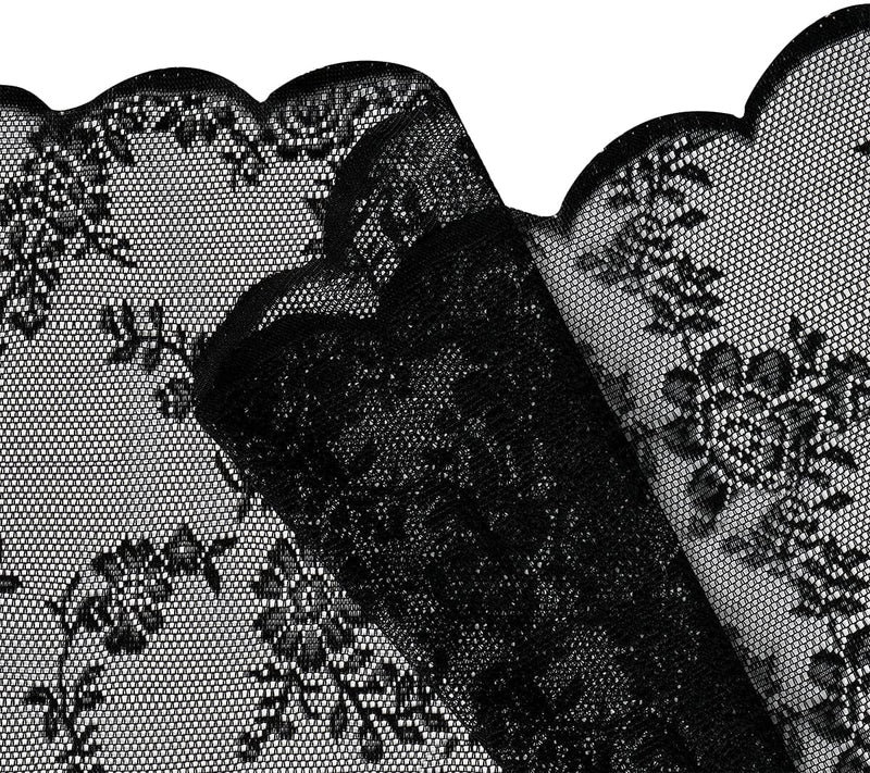 Black Lace Curtains for Bedroom 55 X 84-Inch Long Vintage French Floral Embroidered Sheer Voile Window Treatment Sets Durable Rose Lace Fabric Rod Pocket Curtain Drapes for Garden Balcony, 2 Panels Home & Garden > Decor > Window Treatments > Curtains & Drapes Urban Lotus   