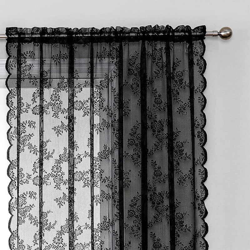Black Lace Curtains for Bedroom 55 X 84-Inch Long Vintage French Floral Embroidered Sheer Voile Window Treatment Sets Durable Rose Lace Fabric Rod Pocket Curtain Drapes for Garden Balcony, 2 Panels Home & Garden > Decor > Window Treatments > Curtains & Drapes Urban Lotus   
