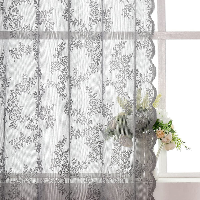 Black Lace Curtains for Bedroom 55 X 84-Inch Long Vintage French Floral Embroidered Sheer Voile Window Treatment Sets Durable Rose Lace Fabric Rod Pocket Curtain Drapes for Garden Balcony, 2 Panels Home & Garden > Decor > Window Treatments > Curtains & Drapes Urban Lotus Grey 55"x63" 