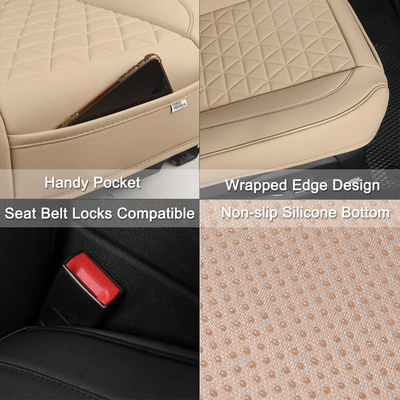 Black Panther Luxury PU Leather Car Seat Cover Protector for Front Seat Bottom,Compatible with 90% Vehicles (Sedan SUV Pickup Mini Van) - 1 Piece,Beige (21.26×20.86 Inches) Vehicles & Parts > Vehicle Parts & Accessories > Motor Vehicle Parts > Motor Vehicle Seating Black Panther   