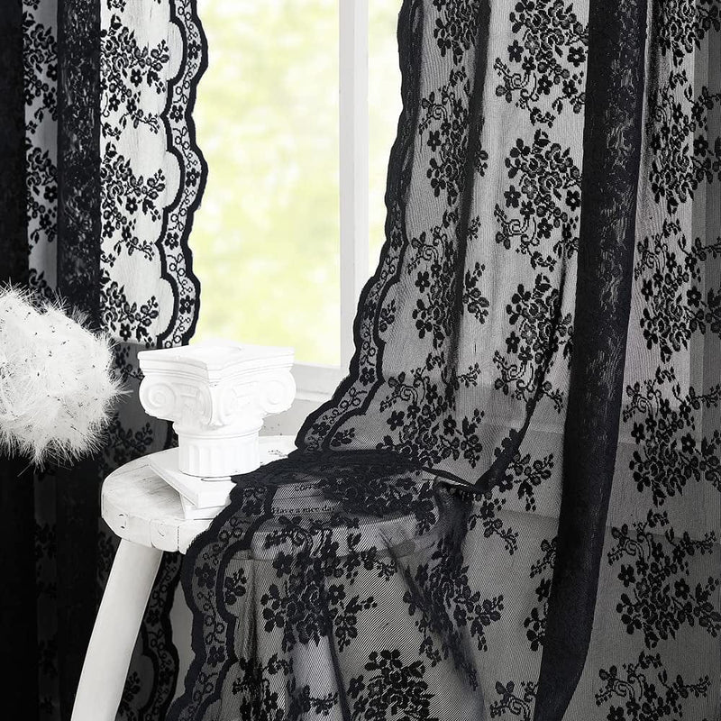 Black Sheer Curtains 84 Inches Long Old Fashion Goth Curtains for Living Room Victorian Black Lace Window Curtains for Halloween Rod Pocket 52 X 84 Inch Black Home & Garden > Decor > Window Treatments > Curtains & Drapes YJ YANJUN Black 52"x 84"|Pair 