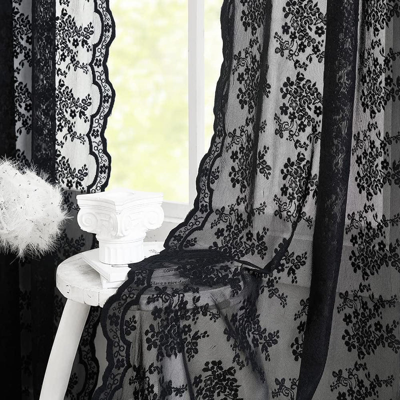 Black Sheer Curtains 84 Inches Long Old Fashion Goth Curtains for Living Room Victorian Black Lace Window Curtains for Halloween Rod Pocket 52 X 84 Inch Black Home & Garden > Decor > Window Treatments > Curtains & Drapes YJ YANJUN Black 52"x 96"|Pair 