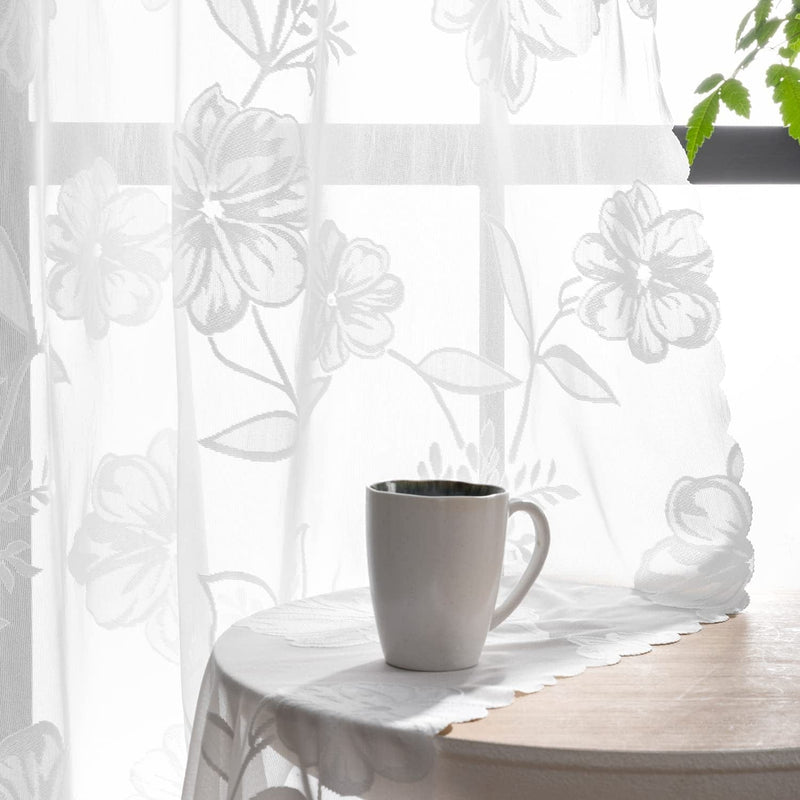 Black Sheer Lace Curtains for Bedroom Living Room Studio 84Inch Long Vintage Rose Floral Embroidered Semi Sheer Curtain Panels Privacy Leaf Sheer Drapes with Scalloped Edge 54" W 2Pcs 7Ft Home & Garden > Decor > Window Treatments > Curtains & Drapes Treatmentex Lace - White 52" x 63" 