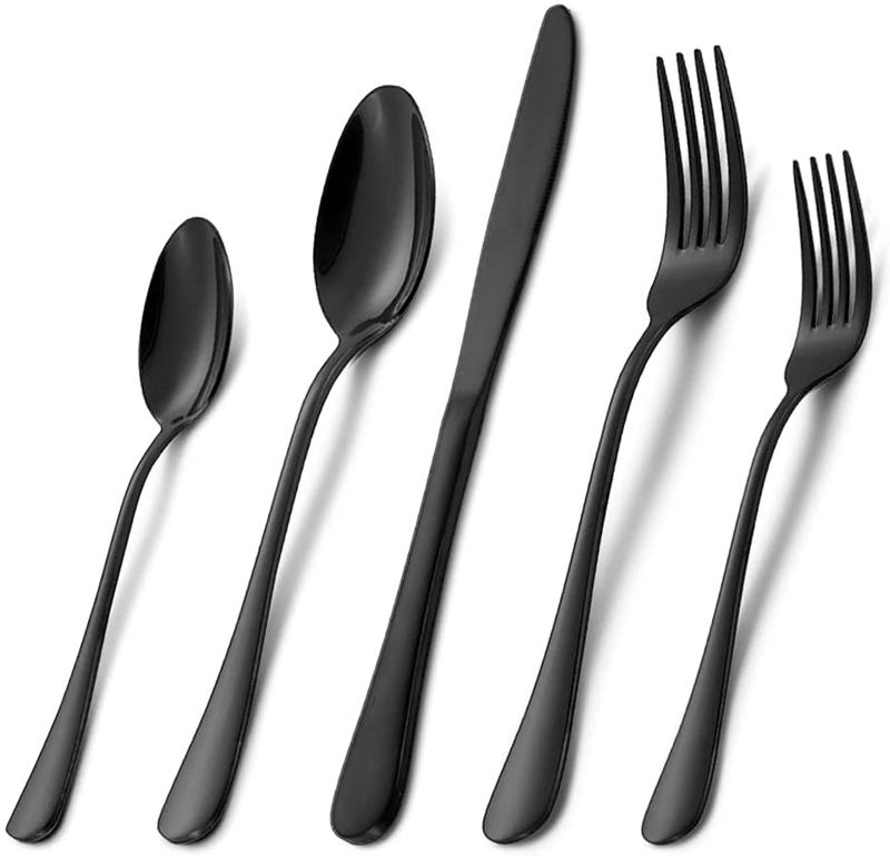 Black Silverware Flatware Set, 40-Piece Stainless Steel Cutlery Set for 8,Tableware Eating Utensil Set for Home Restaurant Party, Include Knives/Forks/Spoons, Mirror Polished, Dishwasher Safe Home & Garden > Kitchen & Dining > Tableware > Flatware > Flatware Sets CXJY Gold  
