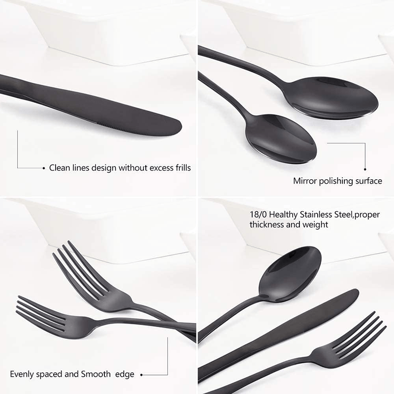 Black Silverware Flatware Set, 40-Piece Stainless Steel Cutlery Set for 8,Tableware Eating Utensil Set for Home Restaurant Party, Include Knives/Forks/Spoons, Mirror Polished, Dishwasher Safe Home & Garden > Kitchen & Dining > Tableware > Flatware > Flatware Sets CXJY   