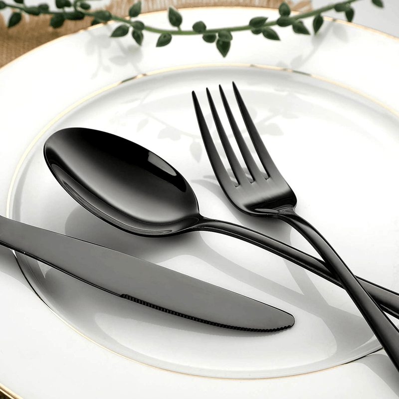 Black Silverware Set 20 Piece, Stainless Steel Flatware Set for 4, Cutlery Utensils Set Include Knives/Forks/Spoons Service for 4, Mirror Polished and Dishwasher Safe
