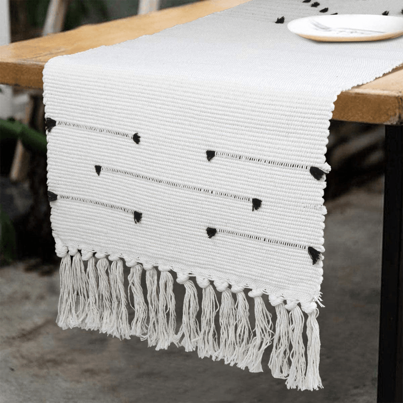 Black Table Runner 14 in x 72 in,KIMODE Farmhouse Boho Black/White Striped Table Runners Cotton Woven Fringe Dinning Table Minimalist Home Decor Home & Garden > Decor > Seasonal & Holiday Decorations KIMODE Moroccan 14 in x 87 in 