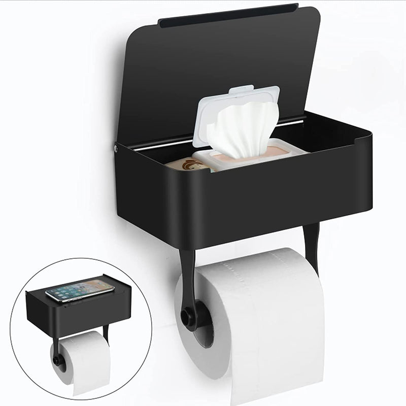 Black Toilet Paper Holder, SUS304 Stainless Steel Wall Mount and Adhesive Tissue Toilet Paper Roll Holder, Flushable Wipes Dispenser Fits for Bathroom Wipe Storage, Keep Your Wipes Hidden Out of Sight Home & Garden > Household Supplies > Storage & Organization NIKISHAP Matte Black  