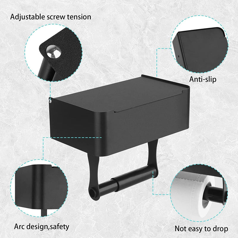 Black Toilet Paper Holder, SUS304 Stainless Steel Wall Mount and Adhesive Tissue Toilet Paper Roll Holder, Flushable Wipes Dispenser Fits for Bathroom Wipe Storage, Keep Your Wipes Hidden Out of Sight Home & Garden > Household Supplies > Storage & Organization NIKISHAP   