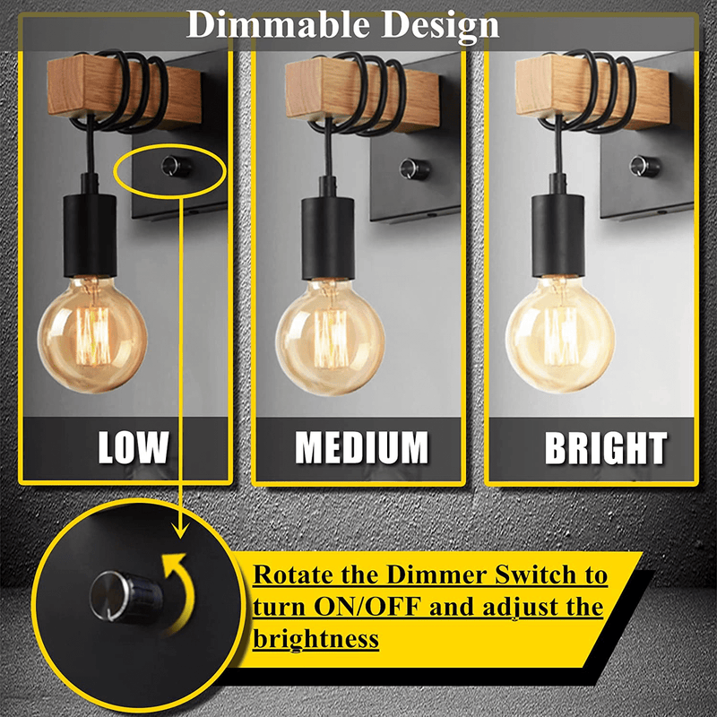 Black Wall Sconces Dimmable, LIGHTESS Edison Wall Light with On/Off Dimmer Switch, 1-Light Industrial Farmhouse Wall Lamp for Barn Kitchen, Living Room, LG9928784 Home & Garden > Lighting > Lighting Fixtures > Wall Light Fixtures KOL DEALS   