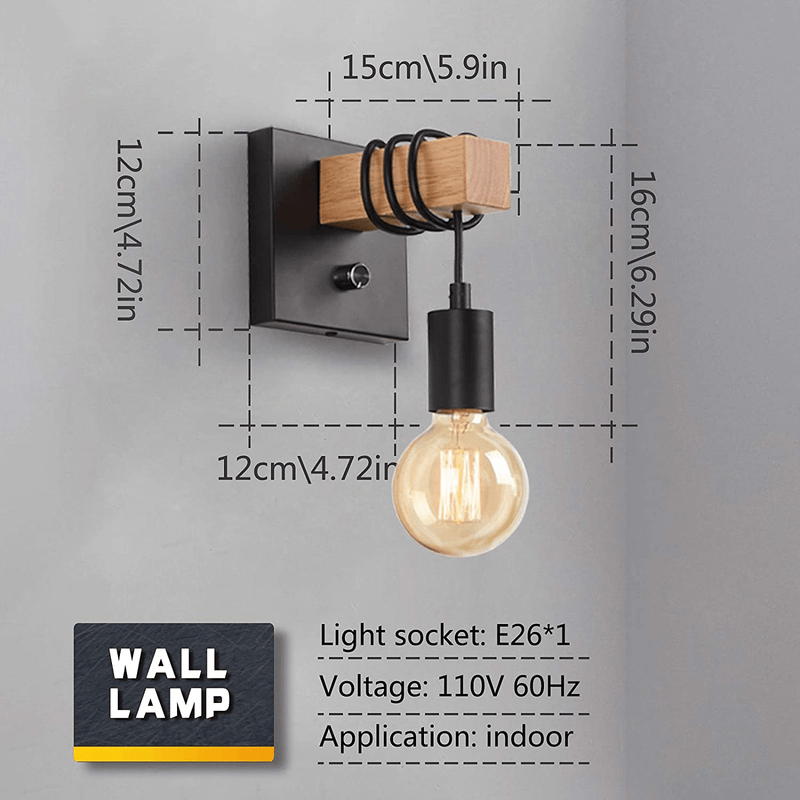 Black Wall Sconces Dimmable, LIGHTESS Edison Wall Light with On/Off Dimmer Switch, 1-Light Industrial Farmhouse Wall Lamp for Barn Kitchen, Living Room, LG9928784 Home & Garden > Lighting > Lighting Fixtures > Wall Light Fixtures KOL DEALS   