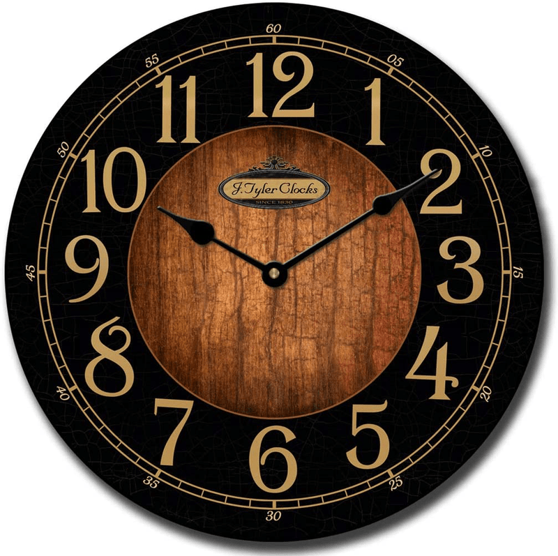 Black & Wood, Large Wall Clock | Ultra Quiet Quartz Mechanism | Hand Made in USA | | Beautiful Crisp Lasting Color | Comes in 8 Sizes Home & Garden > Decor > Clocks > Wall Clocks The Big Clock Store 15-Inch  