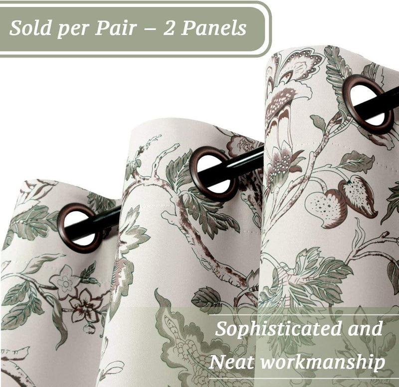 Blackout Curtains 84 Inch Length 2 Panels Set Floral Print Curtain Drapes for Living Room Thermal Insulated Grommet Window Curtains for Bedroom - Traditional Floral in Sage and Brown Home & Garden > Decor > Window Treatments > Curtains & Drapes H.VERSAILTEX   