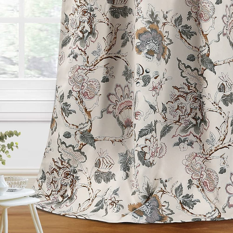 Blackout Curtains 84 Inch Length 2 Panels Set Floral Print Curtain Drapes for Living Room Thermal Insulated Grommet Window Curtains for Bedroom - Traditional Floral in Sage and Brown Home & Garden > Decor > Window Treatments > Curtains & Drapes H.VERSAILTEX Floral in Sage and Brown 52"W x 108"L 